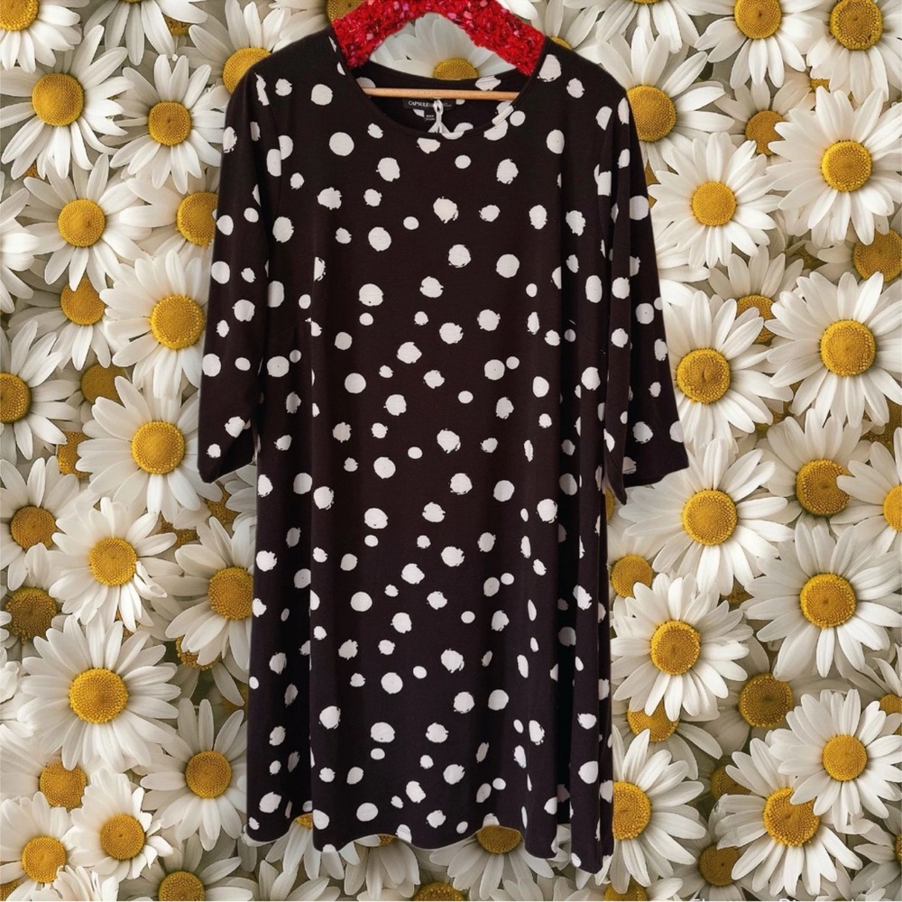 US 22 Capsule Black & White 3/4 Sleeve Pull-On Stretchy A-Line Swing Dress
